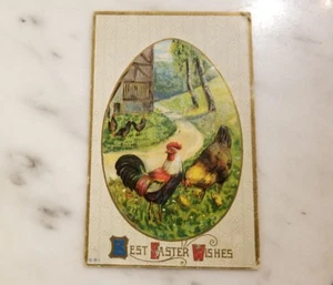 Antique Best Easter Wishes Featuring A Hen Rooster & Chicks - Picture 1 of 4