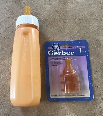 Antiga Nova Pirâmide Gerber Garrafa de Plástico Laranja 8 oz Com Mamilos de Borracha - Imagem 1 de 4