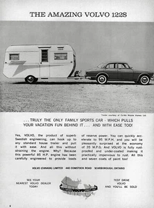 1961 Volvo 122S with Co-Mo Camping Trailer Original RARE Print Ad - Picture 1 of 1
