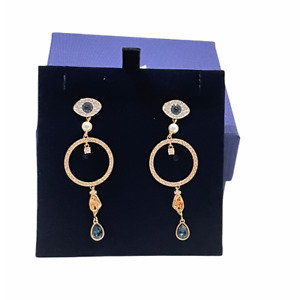 Swarovski Crystal Evil Eye Symbolic Hoop Pierced Earrings Rose-Gold Tone Plated 