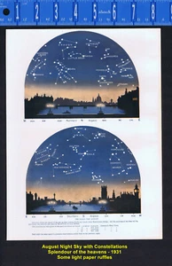 Astronomy - The Stars for August in the Night Sky - Constellations-1931 Print - Picture 1 of 1