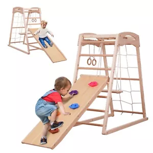 7 in 1 Spielturm Kletterspielzeug Set Klettergerüst Kletterturm mit Rutsche Holz - Bild 1 von 9