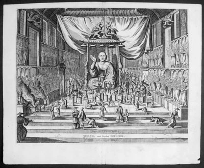 Impresión antigua Montanus 1669 Sanjūsangen-dō 三十三間堂 Templo budista de Kioto, Japón Foto 1 de 2