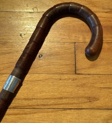 Vintage Antique Wood Sterling Silver Crook Handle Walking Stick Cane - Image 1 of 4