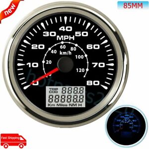 85mm GPS Speedometer 80MPH 120km/h Waterproof With 8 Colors Backlight Car Marine