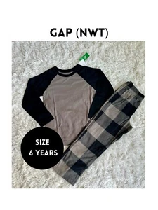 NWT BOYS Gap Kids GRAY Recycled Plaid Pajama Set | Size 6 years - Picture 1 of 4