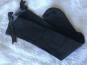 DAMEN KNIEHOCHWERTIG BAUMWOLLE SEXY LOLITA SOCKEN GRAU SATIN SCHLEIFE BESATZ - Bild 1 von 3