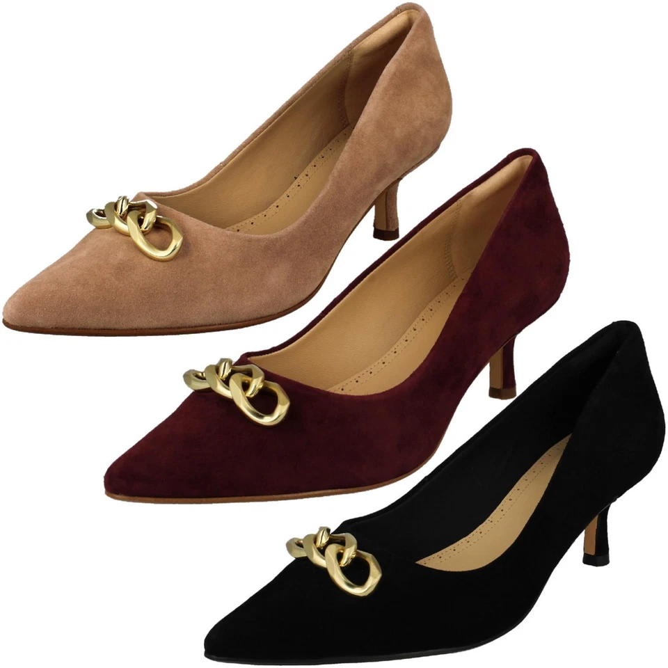 Ladies Clarks Chain Detailed Kitten Heeled Shoes 'Violet55 Trim' - Image 1 of 1