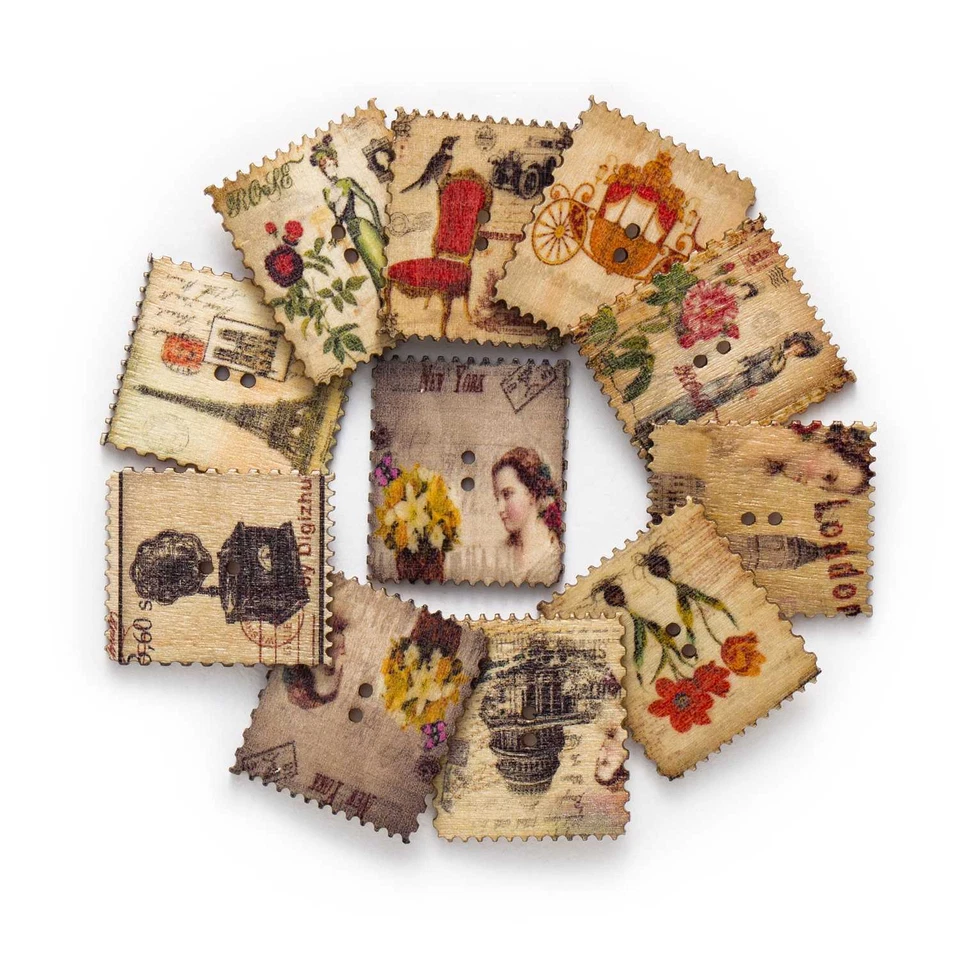 30pcs Painted 2 Hole Square Wood buttons for Sewing Scrapbook Clothing Crafts - Image 1 of 3