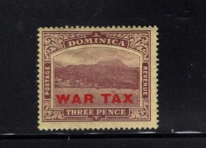 Dominica 1918-1919 3d Red IMPUESTO DE GUERRA sobreimpresión Roseau de la Casa de la Moneda del Mar SG 58 - Imagen 1 de 1