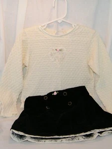 Sparkle Holiday Outfit Off White Heart Top & Black Velour Skirt Sizes 4&6 - Picture 1 of 12