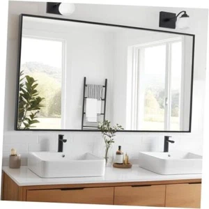 Wall Mirror Rectangle Bathroom Mirror 32 x 48 inch, Black Metal Wall 32x48 - Picture 1 of 8