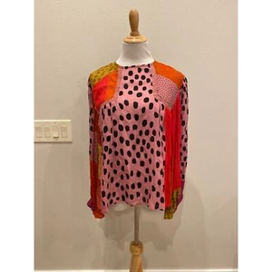 ANTHROPOLOGIE Blank London Crepe Miranda Peasant Patchwork Top Blouse Small - Picture 1 of 6