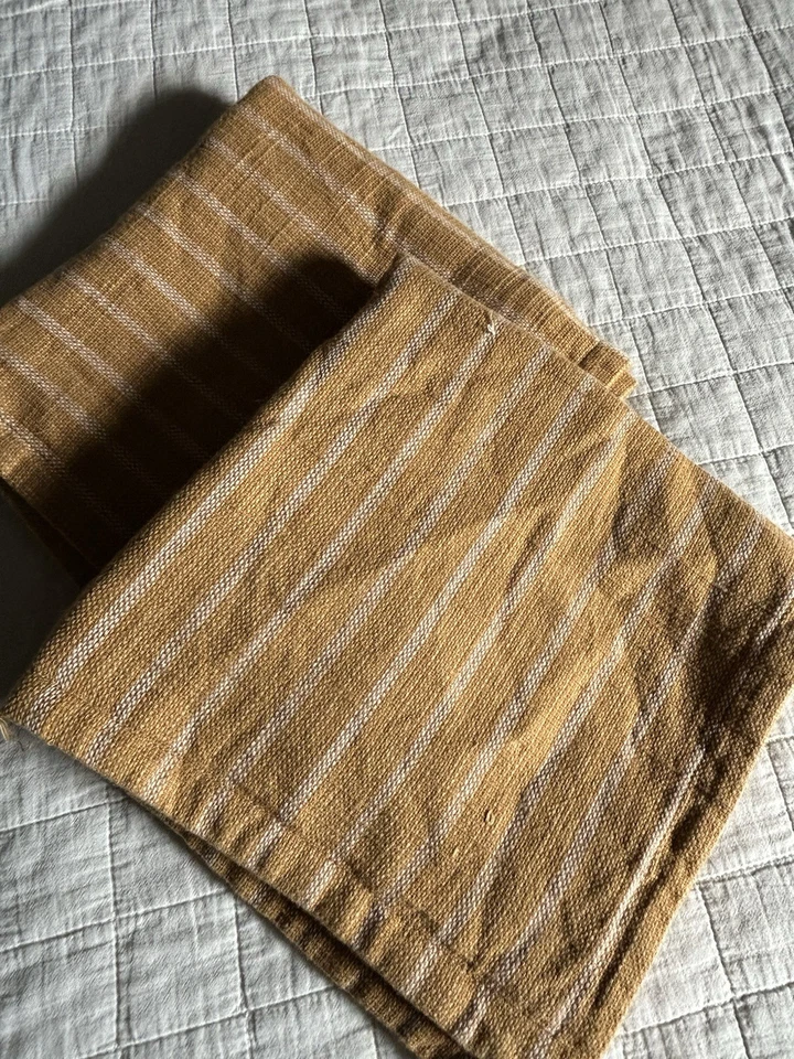 Pottery Barn Mustard Yellow Striped Pillow Covers Cotton PAIR 18 X 18 - Image 1 of 4