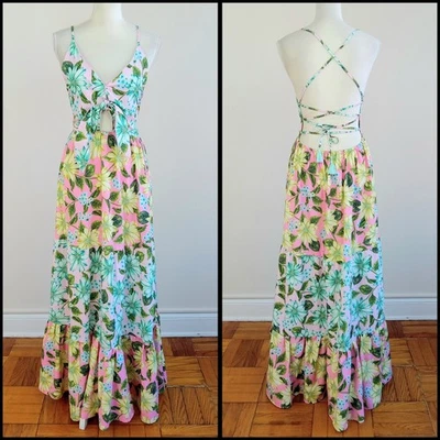 Small AGUA BENDITA x REVOLVE Fairy Floral Tiered Maxi Dress with LACE-UP BACK - image 1 of 4