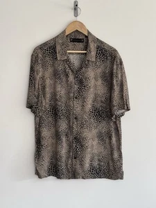 Allsaints “Diffusion” Short Sleeve Shirt Snake Animal Black Beige XL - Picture 1 of 11
