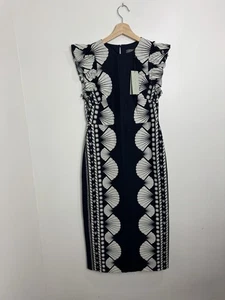 Mint Velvet Navy Shell Print Midi Dress UK 10 New With Tags - Picture 1 of 12