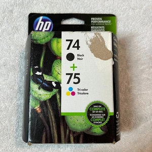 HP 74 Black & 75 Tri-Color Ink Cartridges Combo Sealed Exp 2018 Genuine OEM - Picture 1 of 8