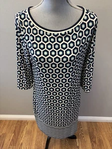 Max Studio Kleid mit geometrischem Muster Ellenbogenärmel blau Größe L - Bild 1 von 4