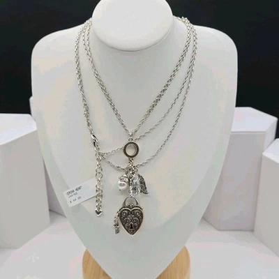 NUEVO CON ETIQUETAS Brighton Verona Corazón Cerradura Llave Dije Collar Perla Cristal Hoja 36" Capas Foto 1 de 4