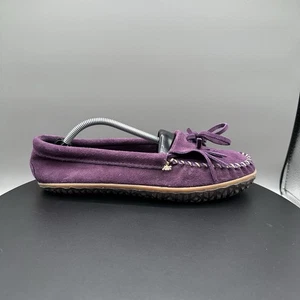 Minnetonka Kilty Hardsole Suede Moccasins Women Size 8 Purple  - Picture 1 of 8