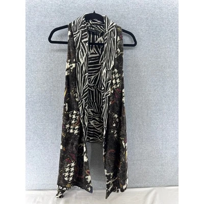 Atmosphere Women's sz L Reversible Drape Vest Boho Houndstooth Zebra Paisley  - Image 1 of 4