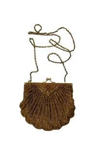 Vintage La Regale Gold Clamshell Auster Perlen Pailletten Crossbody Tasche Mini Handtasche 5x6 - Bild 1 von 8