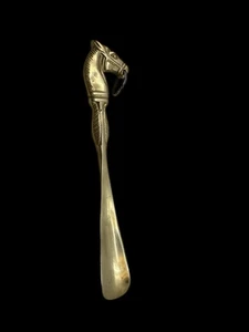Vintage Brass Horse Head Shoehorn 9” Equestrian Design Metal Ring Handle - Picture 1 of 12
