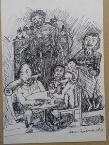 HANS BÖTTCHER - Danza de la muerte, la muerte como cantante. Dibujo a tinta firmado. 1982 - Imagen 1 de 1