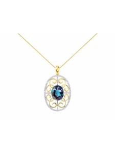 Diamond & Alexandrite / Mystic Topaz Pendant Necklace Set in Yellow Gold Plated - Picture 1 of 3