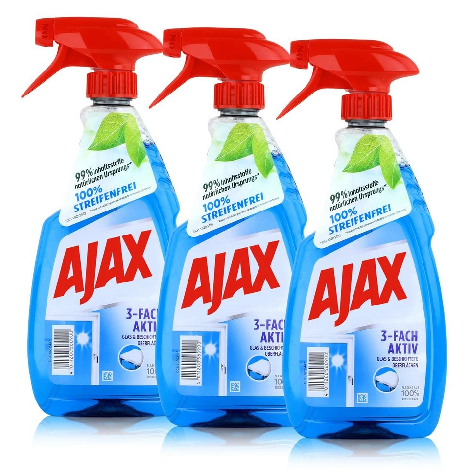Ajax Glasreiniger 500ml - Für Glas & Beschichtete Oberflächen (3er Pack) - Bild 1 von 1
