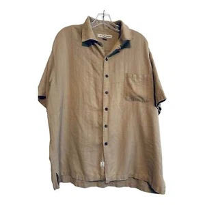 Tommy Bahama 100% Silk Men's Tan Button-Up Shirt XL Harley Davidson Back Design - Picture 1 of 4
