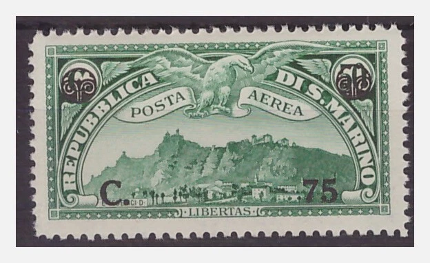 SAN MARINO 1936 - POSTA AÉREA SOBRESTAMPADA 75 C. SOBRE 50 NUEVO ** MNH - Imagen 1 de 1