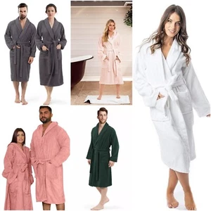 Unisex Bathrobe 100% Cotton Terry Toweling Hooded 650GSM Dressing Gown Bath Robe - Picture 1 of 37