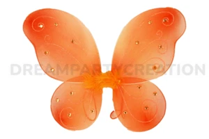 ORANGE Butterfly Fairy Organza Nylon WINGS Glitter & Gemstones Choose Size - Picture 1 of 1