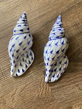 Blue White Porcelain Shell Andrea by Sadek Fishnet Pattern 5" Long Conch - 2
