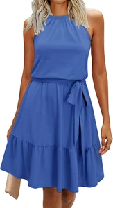 Womens 2025 Summer Dress Halter Wedding Guest Casual Beach Vacation Outfits Belt - Picture 1 of 12