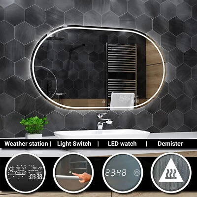 PALERMO ILLUMINATO LED specchio del bagno Stazione meteo INTERRUTTORE SBRINATORE - Immagine 1 di 4