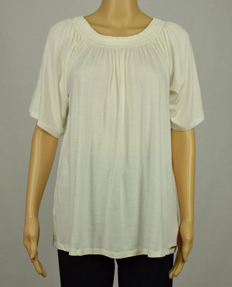 Michael Kors Womens Ivory Cream Smocked Off-The-Shoulder Peasant Blouse Top L - Image 1 of 4