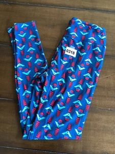 New #0318 LuLaRoe OS Leggings Beautiful Blue Triangle Geometric Print LP16 - Picture 1 of 4