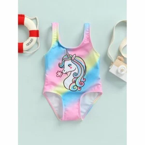 Toddler Girls Swimsuit One Piece Baby Unicorn Print Bikini Bathing Tankini Set - Picture 1 of 6