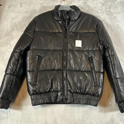 Nwt Black FAUX Leather Slate &Stone Puffer Bomber Style Jacket Size XL - Image 1 of 4