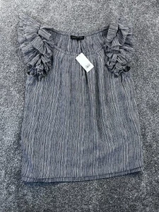 Blusa Banana Republic Top S Volantes Negro Blanco Rayas Sin Mangas Ojo de Cerradura Nueva con Etiquetas - Imagen 1 de 9