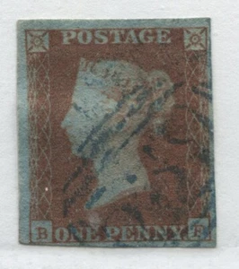 1841 Penny Red lettered BF struck by a BLUE numeral 539 with 4 margins - Picture 1 of 1