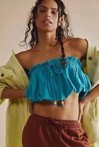 NWT Free People Ettie Crop Top Tank Crop Top Size M Teal Bubble Tube Top