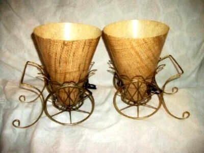 CARRITO DE FLORES FRANCÉS AÑOS 50 LÁMPARAS DE TV FIBRA CONO PANTALLA RETRO ATÓMICO METAL ALAMBRE PAR Foto 1 de 4