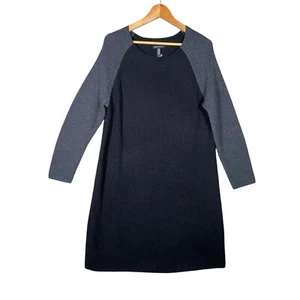 Eileen Fisher Merino Rib Sweater Dress Size M Regenerative Wool Black Grey - Picture 1 of 11