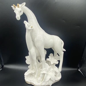 Fitz and Floyd Mother and Baby Giraffe Statue Figurine Large White Lillies RARE - Picture 1 of 16
