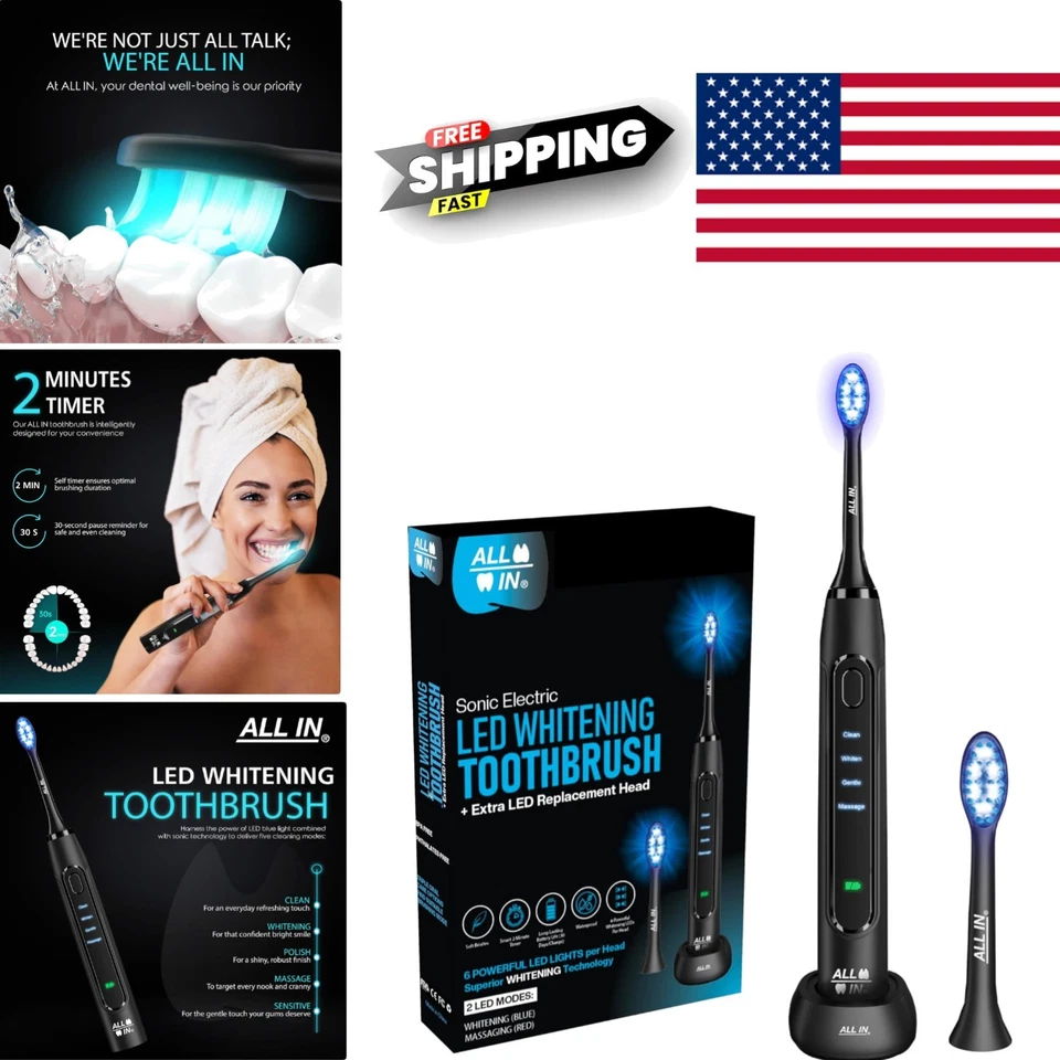 Sonic Rechargeable LED Whitening Toothbrush with Blue and Red Light Technology - Image 1 of 4
