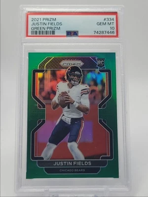 JUSTIN FIELDS 2021 PANINI PRIZM ROOKIE GREEN CHICAGO BEARS RC PSA 10 Q5540 - Image 1 of 2